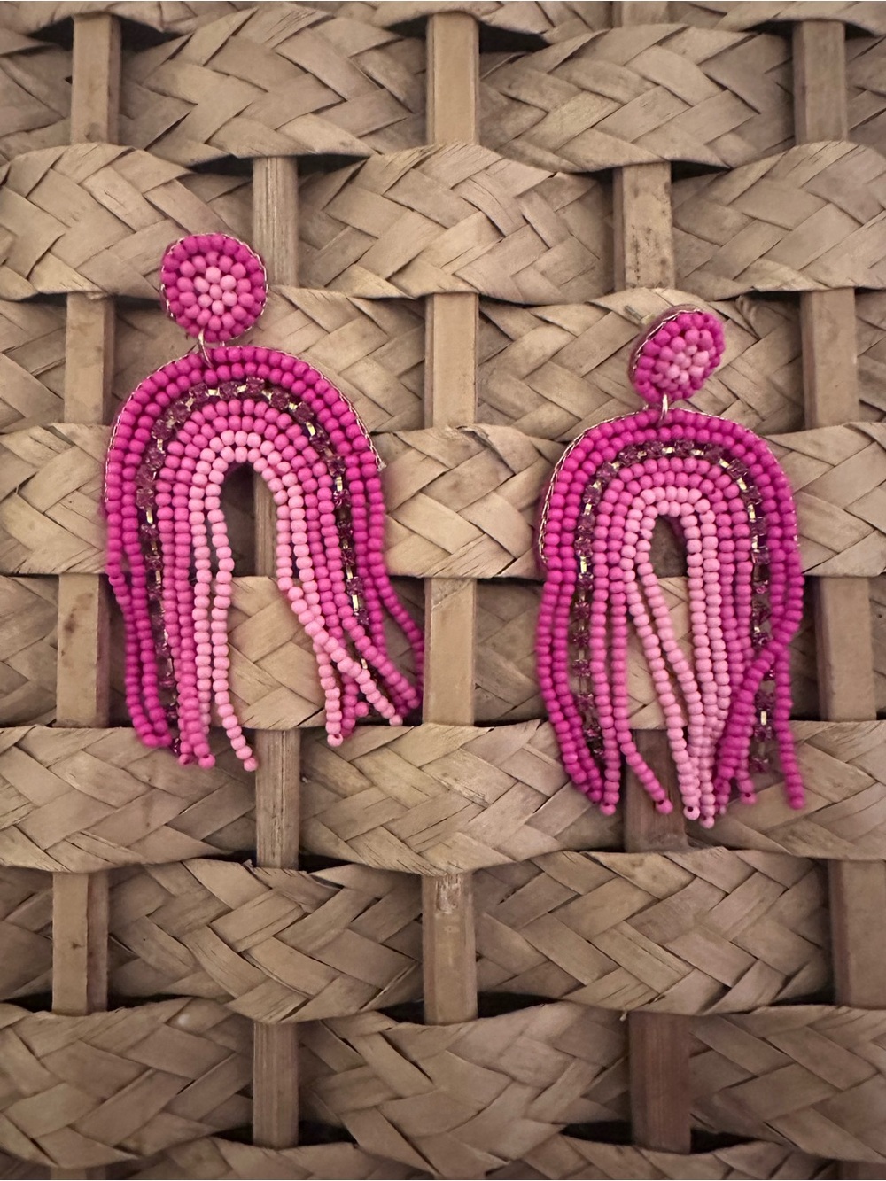 Pink Beaded Fringe Drop Earrings - Women Jewelry